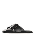 Calfskin Petal Belt Flat Sandal 36 Black