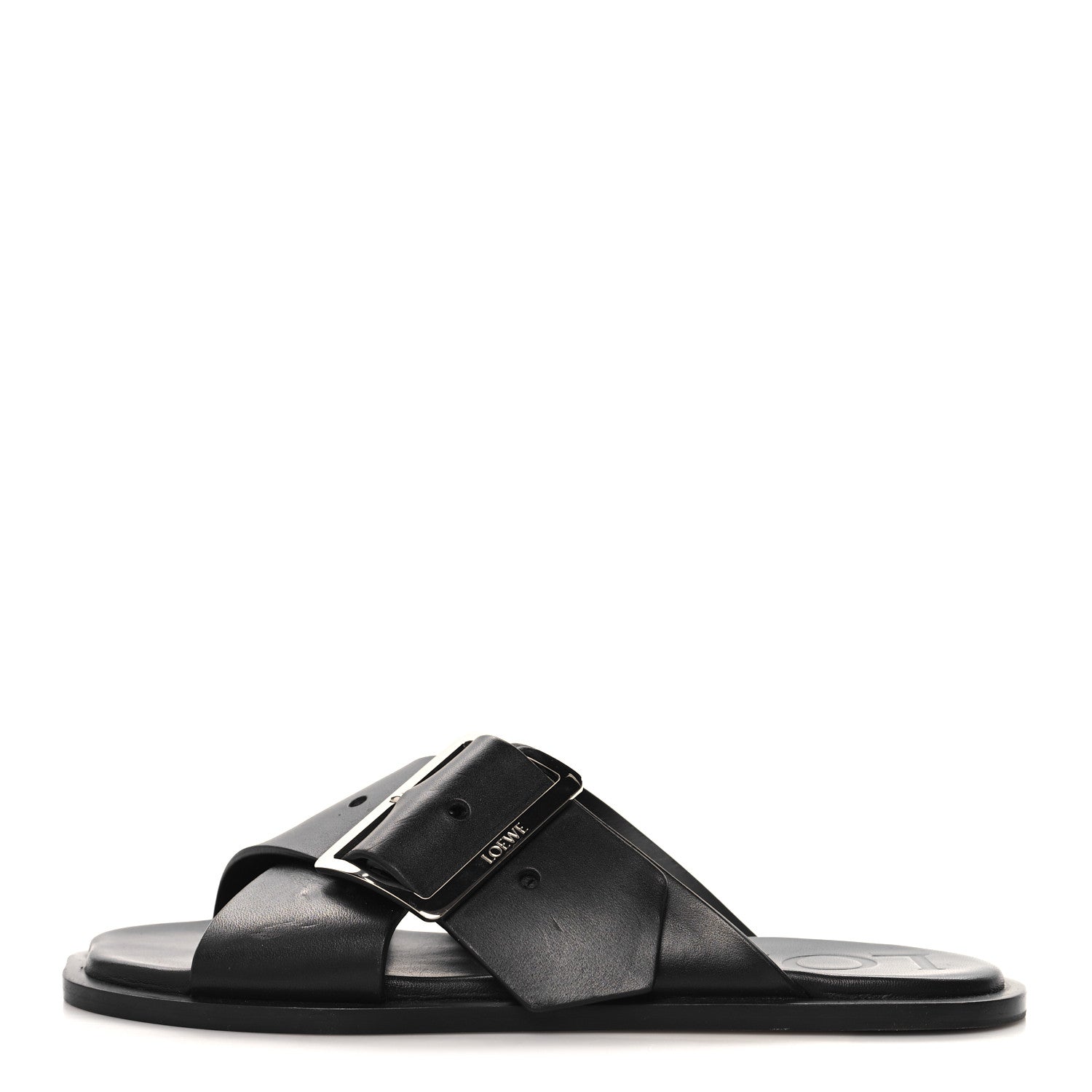 Calfskin Petal Belt Flat Sandal 36 Black