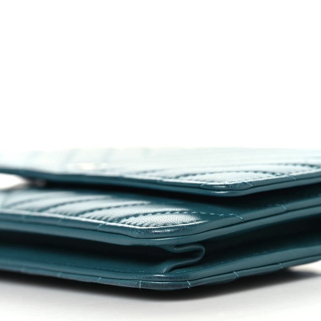 Lambskin Chevron Quilted Wallet On Chain WOC Turquoise