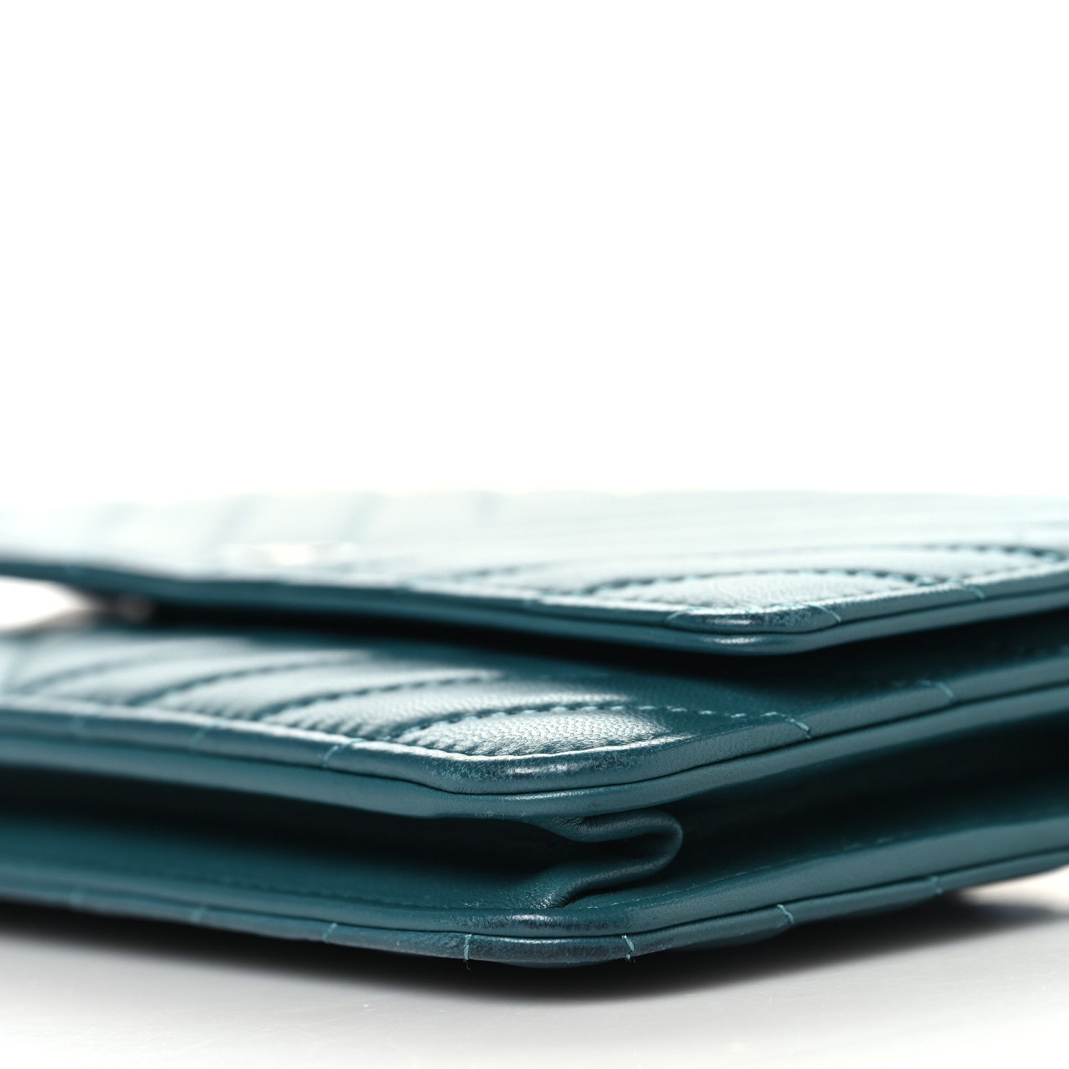 Lambskin Chevron Quilted Wallet On Chain WOC Turquoise