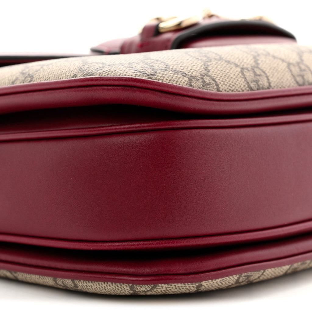 GG Supreme Monogram Horsebit 1955 Soft Small Shoulder Bag Beige Ebony Rosso Ancora