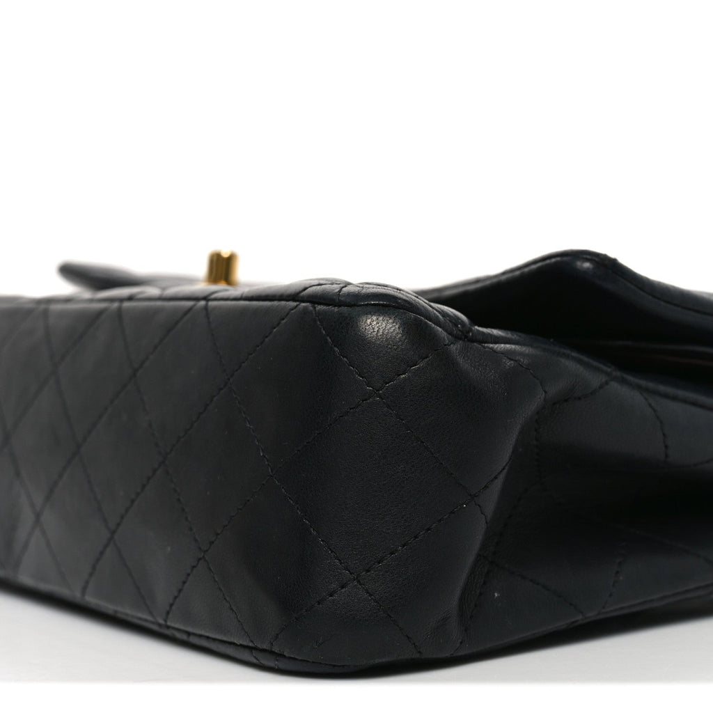 Lambskin Quilted Medium Double Flap Black
