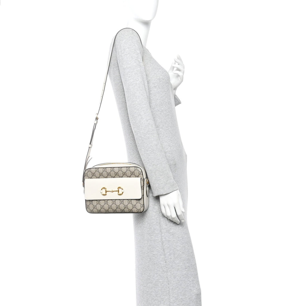 GG Supreme Monogram Small Horsebit 1955 Shoulder Bag Beige Mystic White
