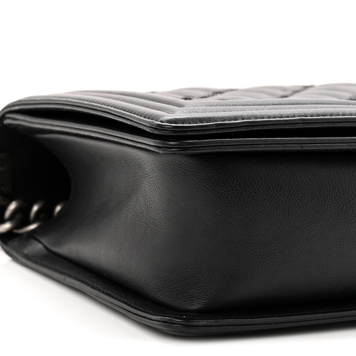 Calfskin Quilted Double Stitched New Medium Boy Flap Black