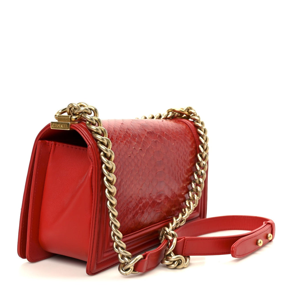 Snakeskin Medium Boy Flap Red