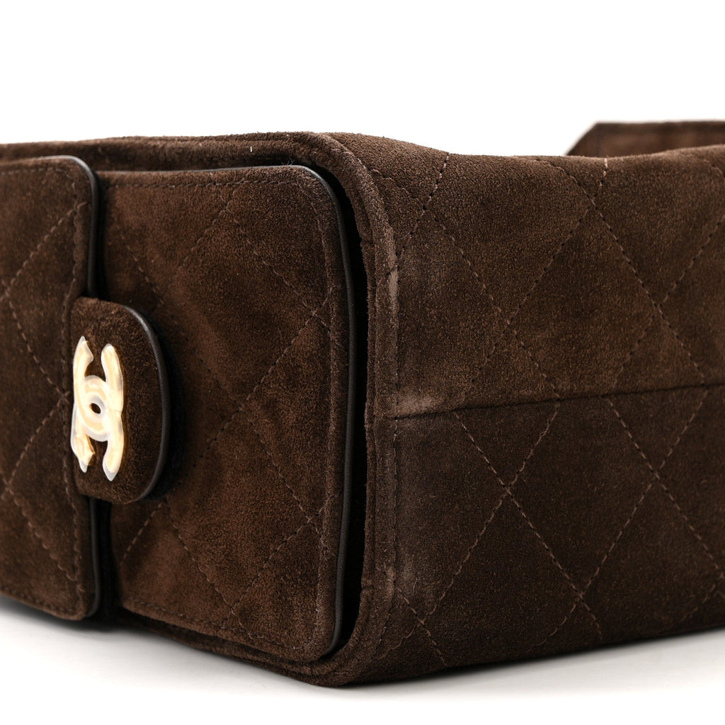 Suede Quilted Mini Chanel 25 Handbag Dark Brown