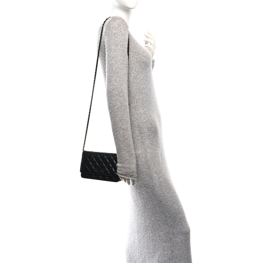Lambskin Quilted Wallet On Chain WOC So Black