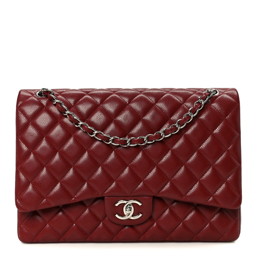 Caviar Quilted Maxi Double Flap Dark Red
