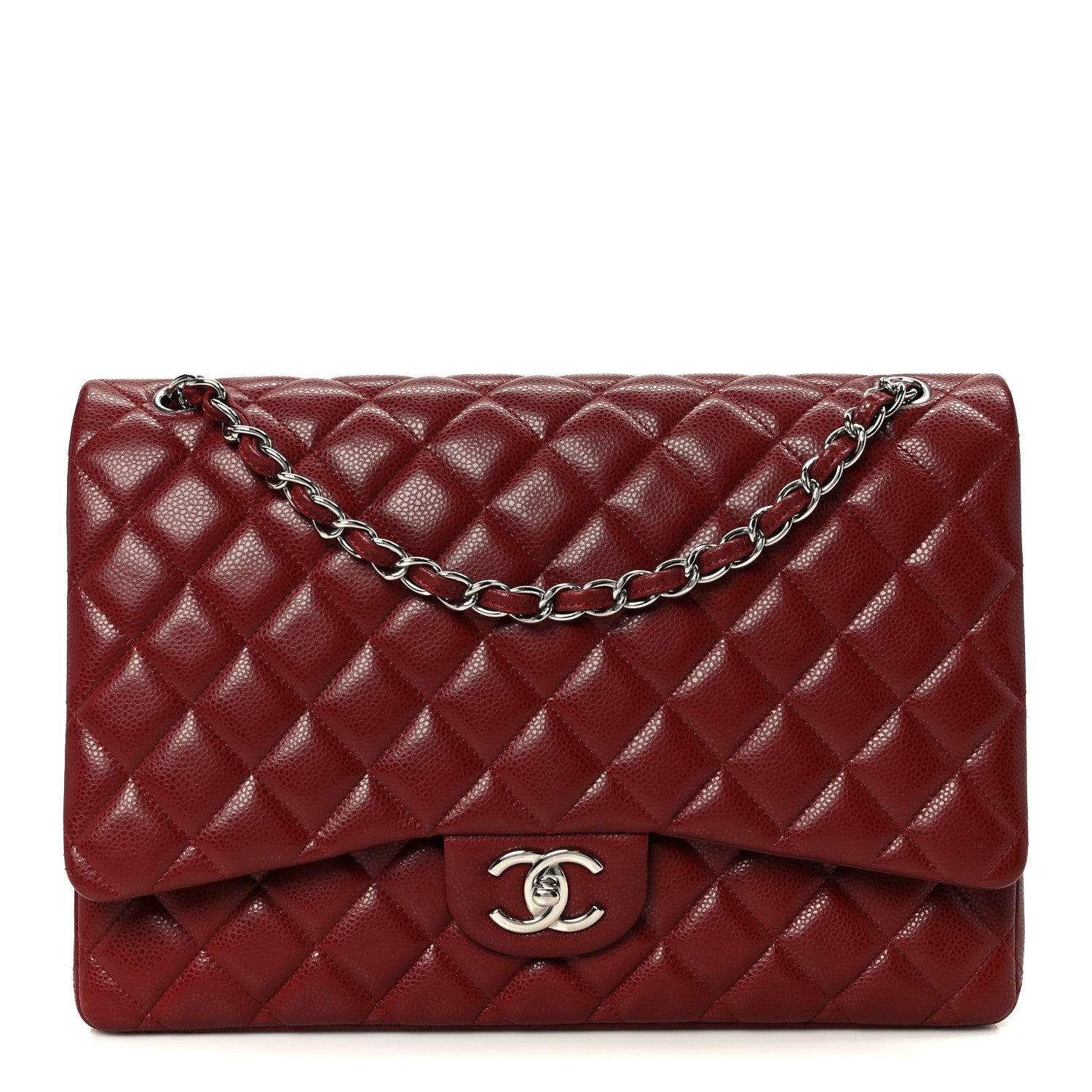 Caviar Quilted Maxi Double Flap Dark Red