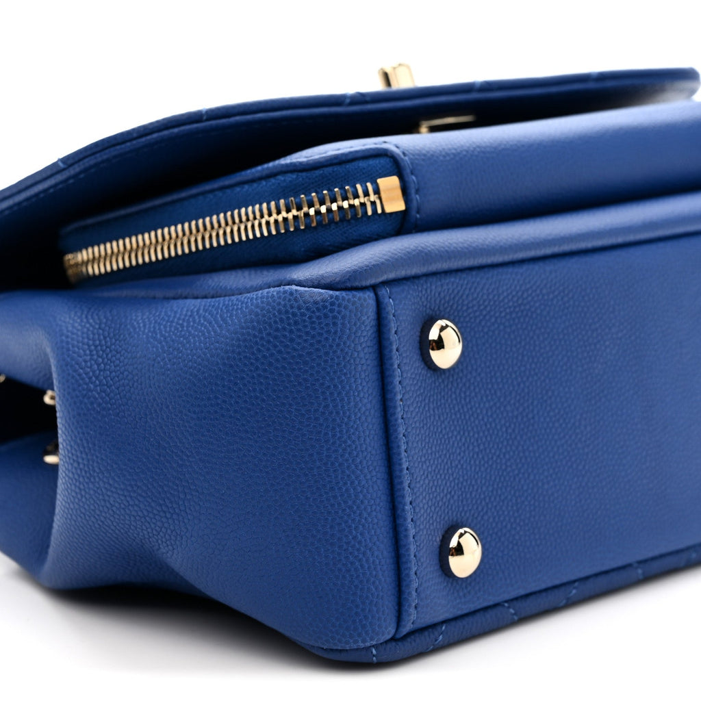 Caviar Quilted Small Business Affinity Flap Dark Blue