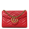 Calfskin Matelasse GG Marmont Chain Wallet Hibiscus Red