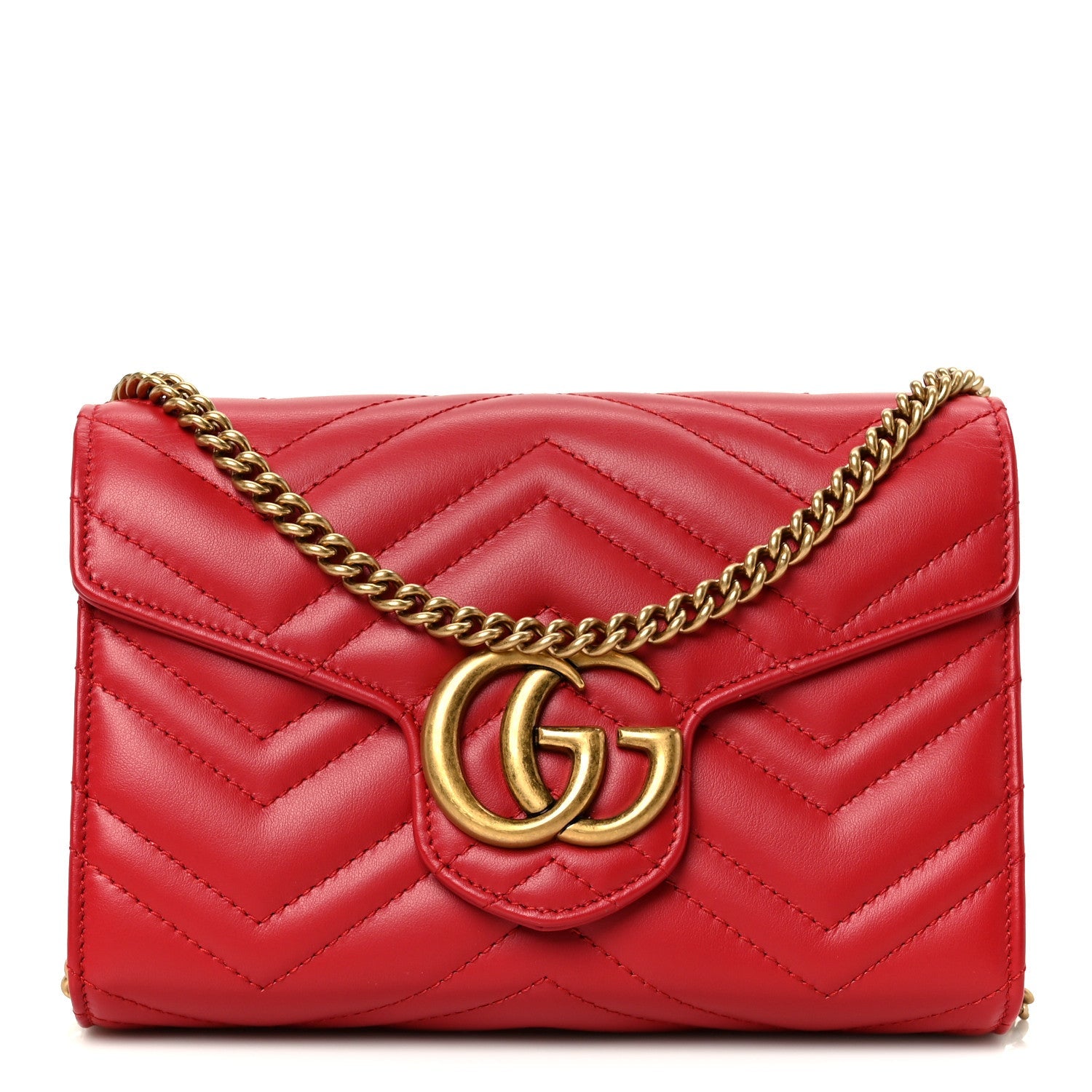 Calfskin Matelasse GG Marmont Chain Wallet Hibiscus Red