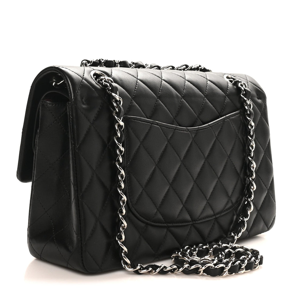 Lambskin Quilted Medium Double Flap Black