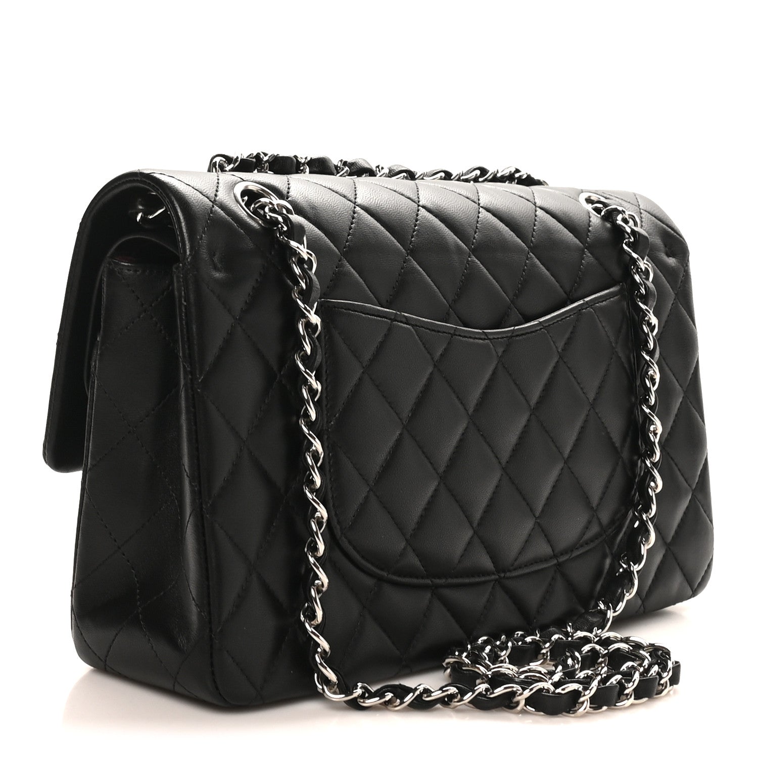 Lambskin Quilted Medium Double Flap Black