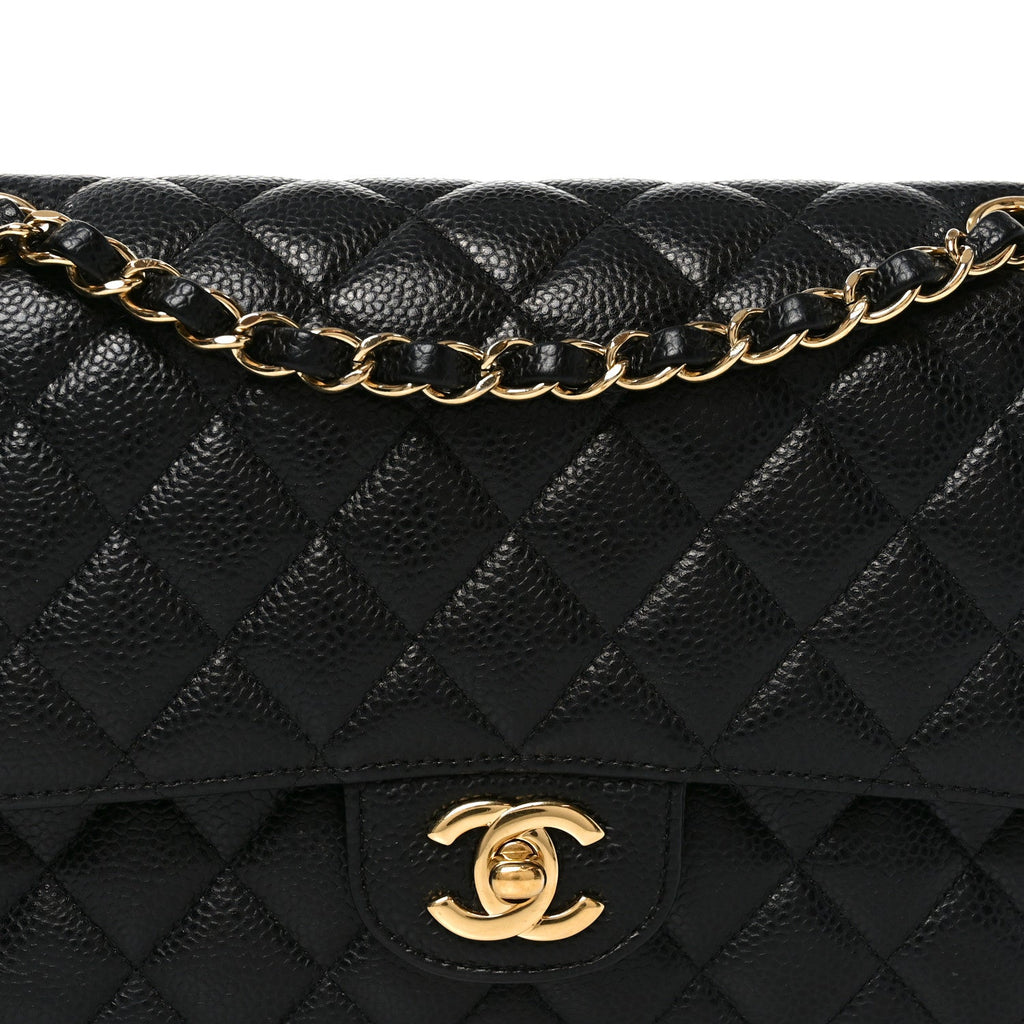 Caviar Quilted Medium Double Flap Black