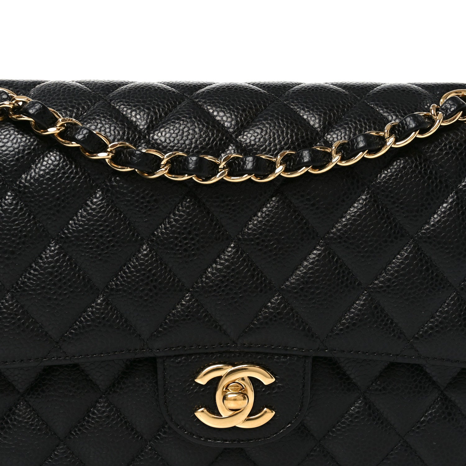 Caviar Quilted Medium Double Flap Black