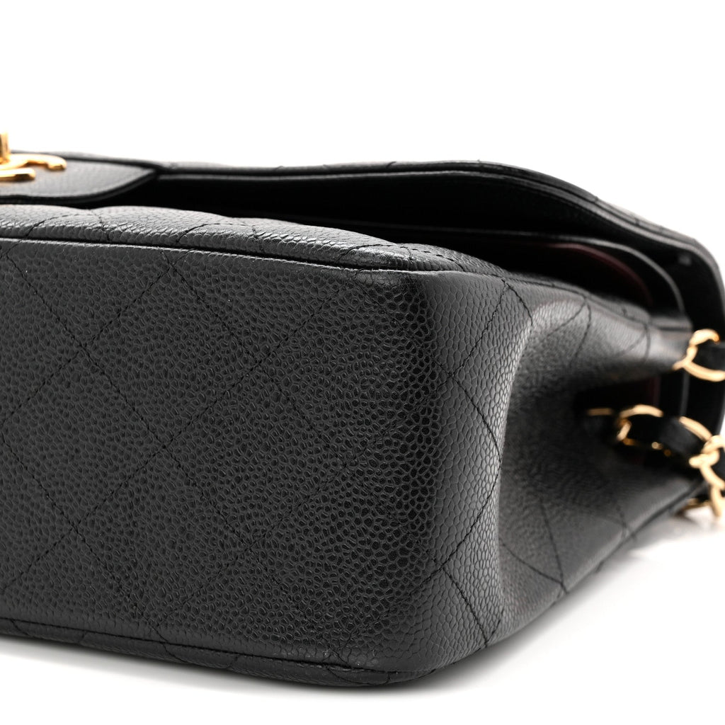 Caviar Quilted Jumbo Double Flap Black