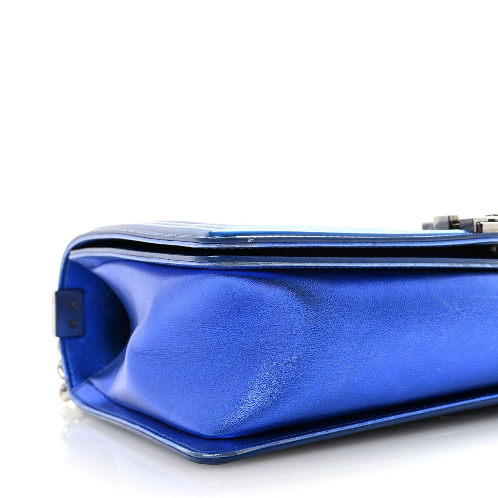 Metallic Patent Quilted New Medium Boy Flap Blue