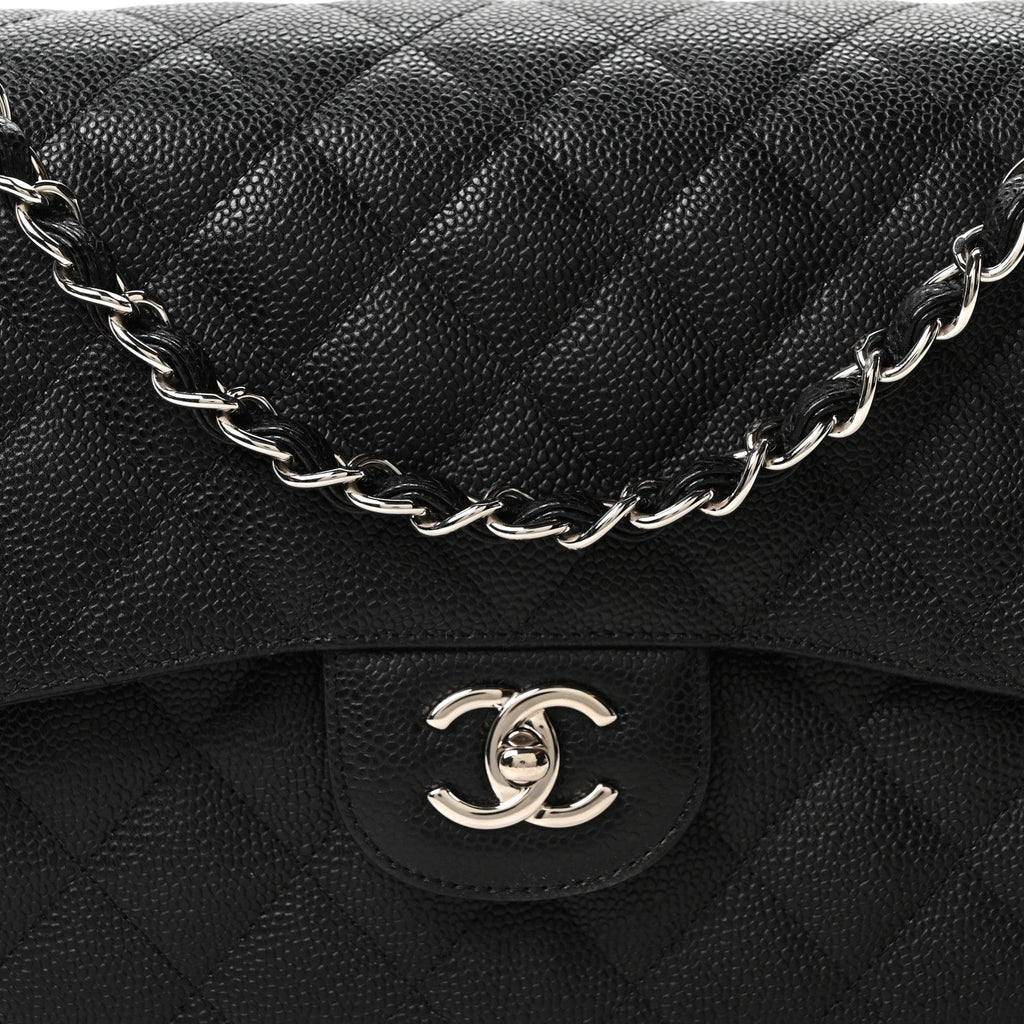 Caviar Quilted Jumbo Double Flap Black