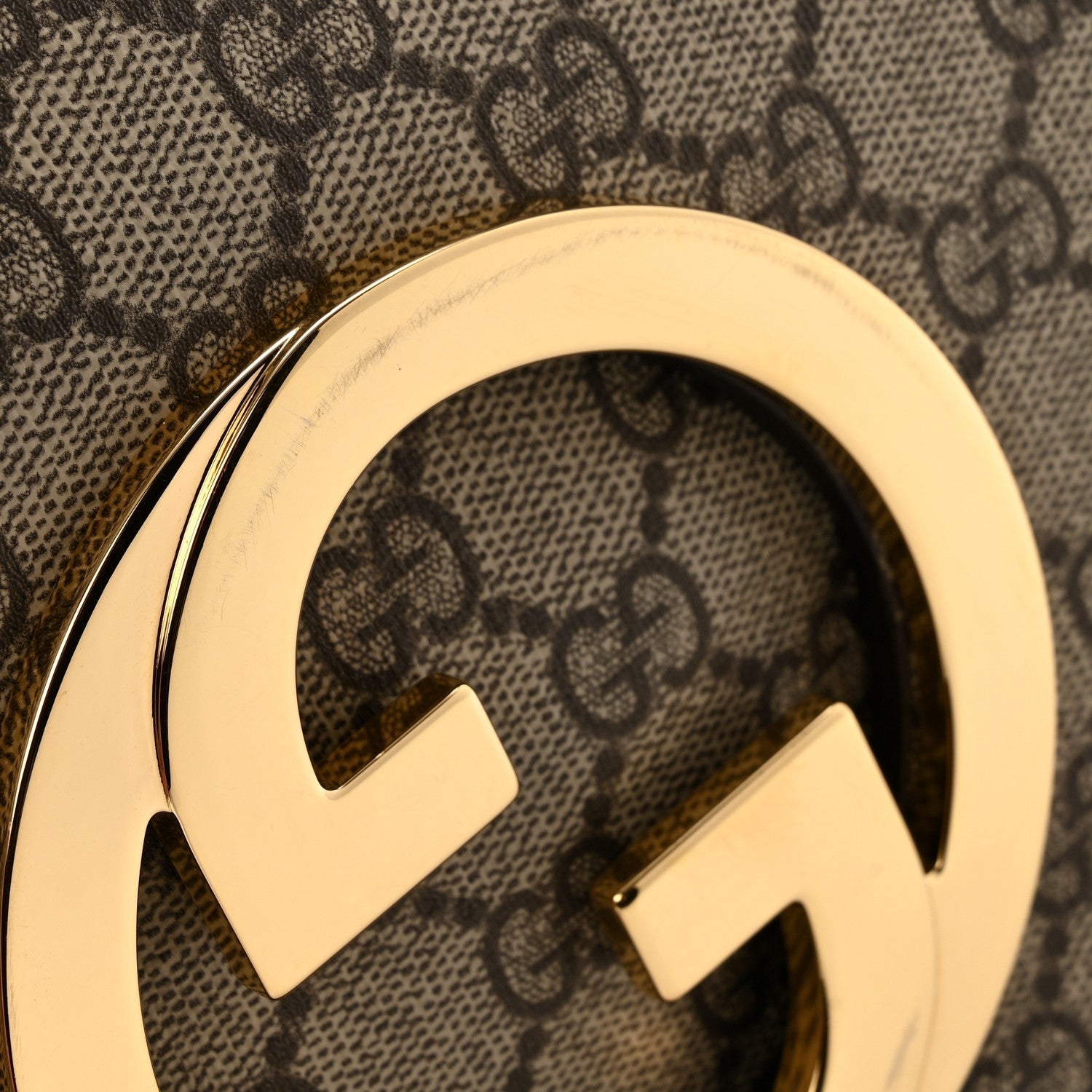 GG Supreme Monogram Textured Dollar Calfskin Web Medium Blondie Top Handle Shoulder Flap Bag Beige Ebony New Acero
