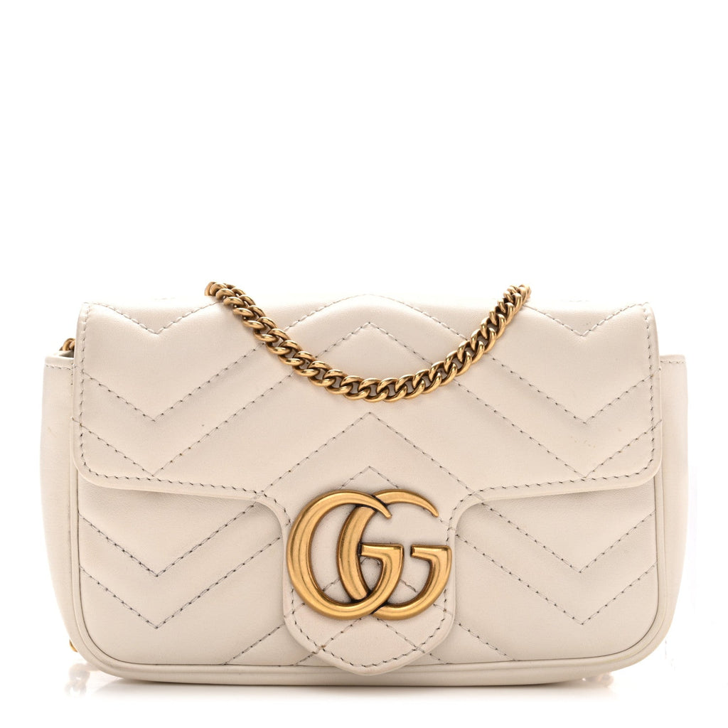 Calfskin Matelasse Super Mini GG Marmont Shoulder Bag White