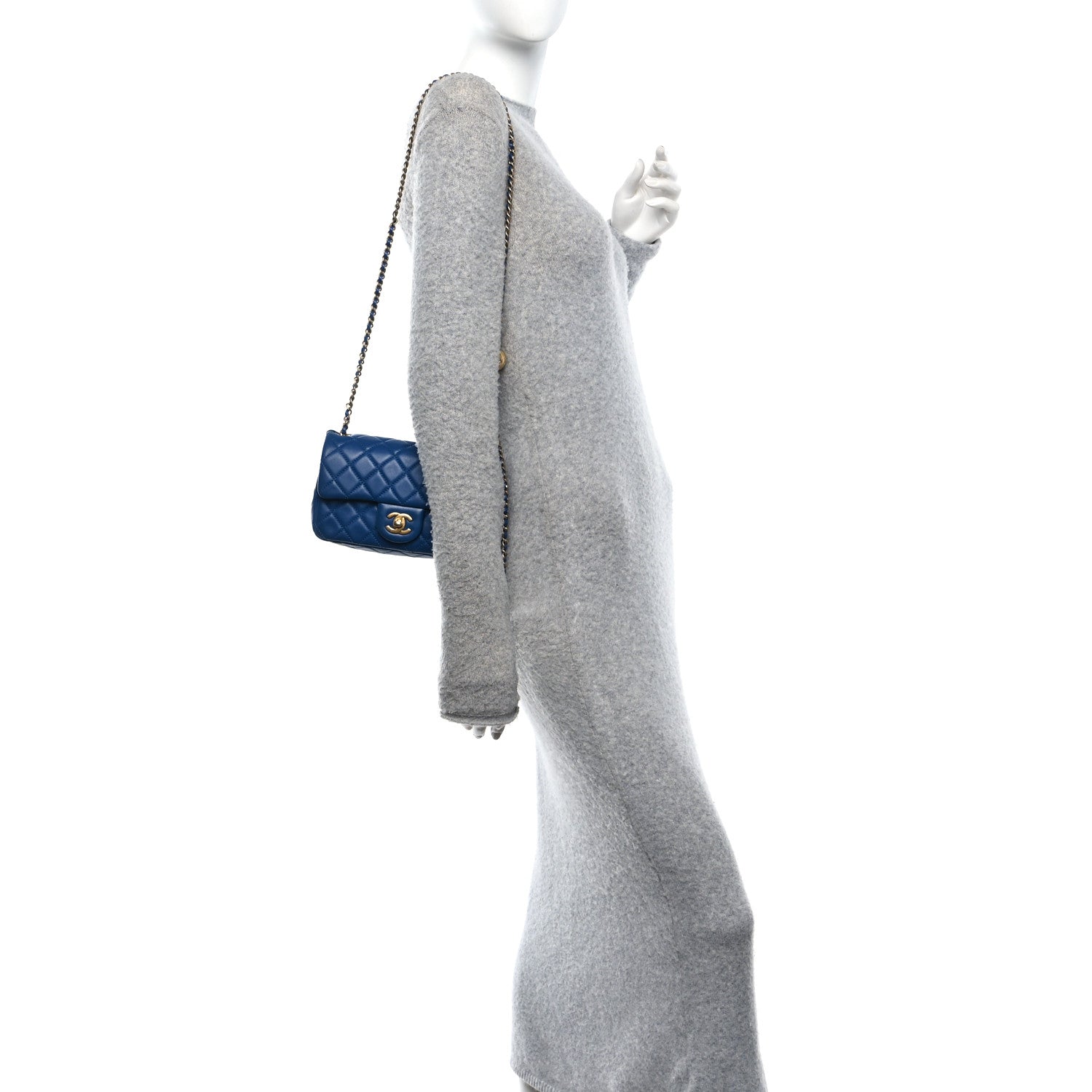 Lambskin Quilted Pearl Crush Mini Rectangular Flap Blue