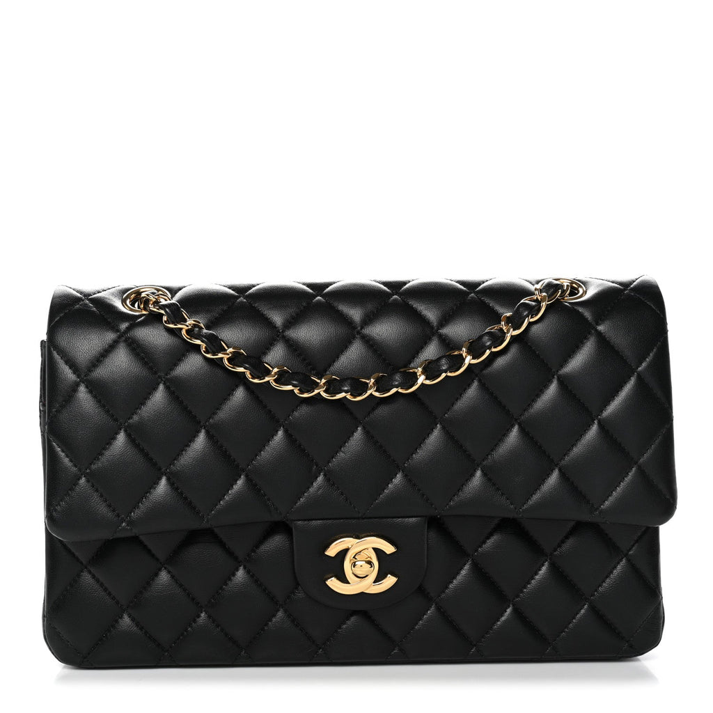 Lambskin Quilted Medium Double Flap Black