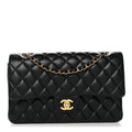 Lambskin Quilted Medium Double Flap Black