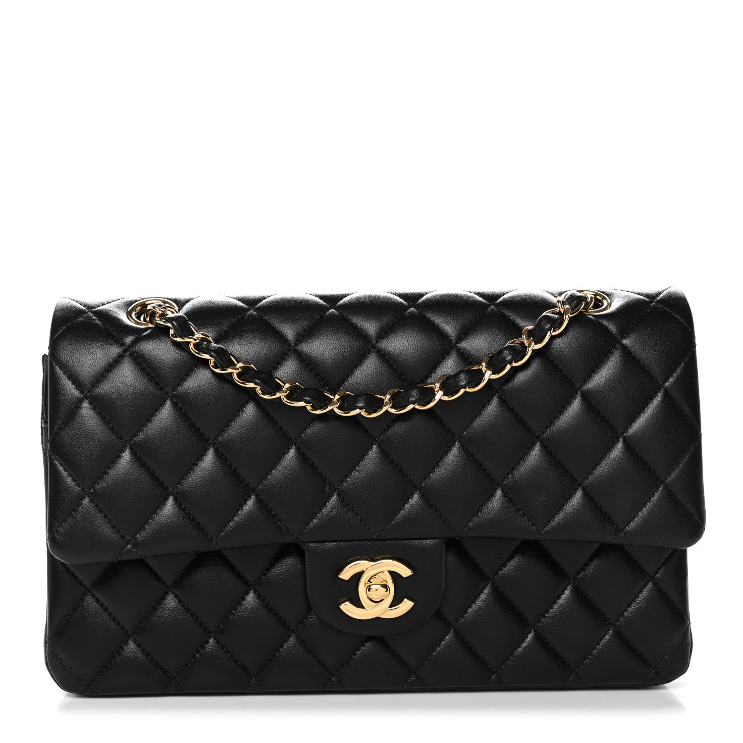 Lambskin Quilted Medium Double Flap Black