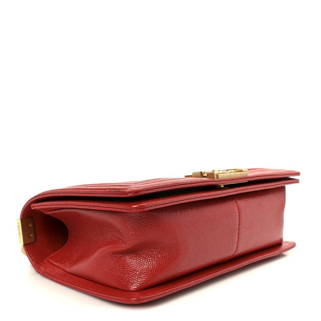 Caviar Chevron Quilted Medium Boy Flap Red