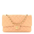 Caviar Quilted Medium Double Flap Beige