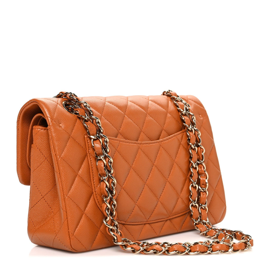 Caviar Quilted Small Double Flap Light Brown