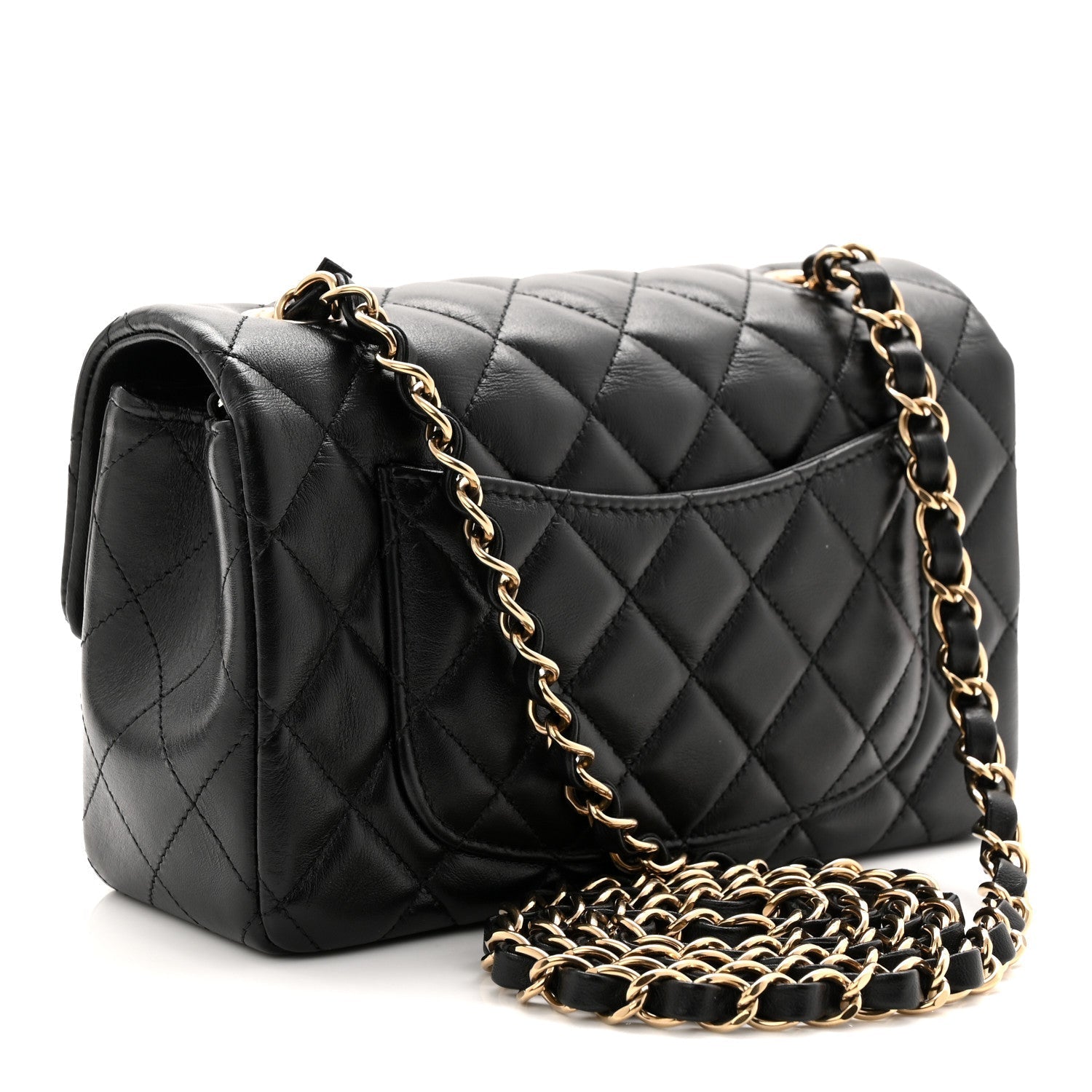 Lambskin Quilted Mini Rectangular Flap Black