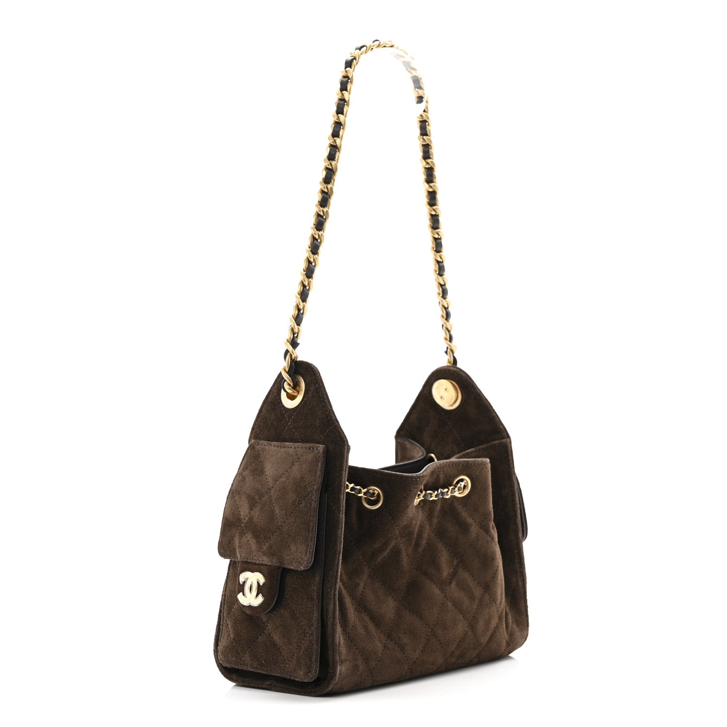 Suede Quilted Mini Chanel 25 Handbag Dark Brown