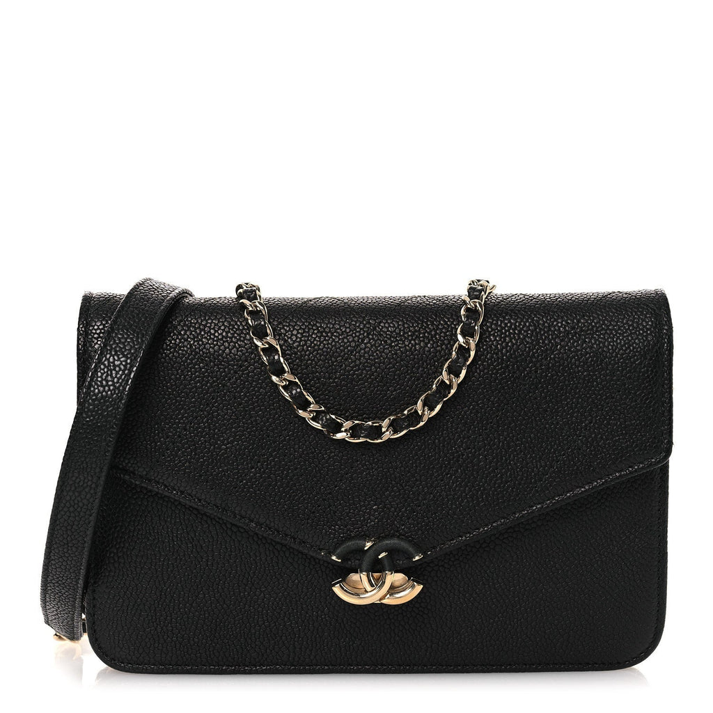 Grained Calfskin Quilted Cuba Wallet On Chain WOC Black