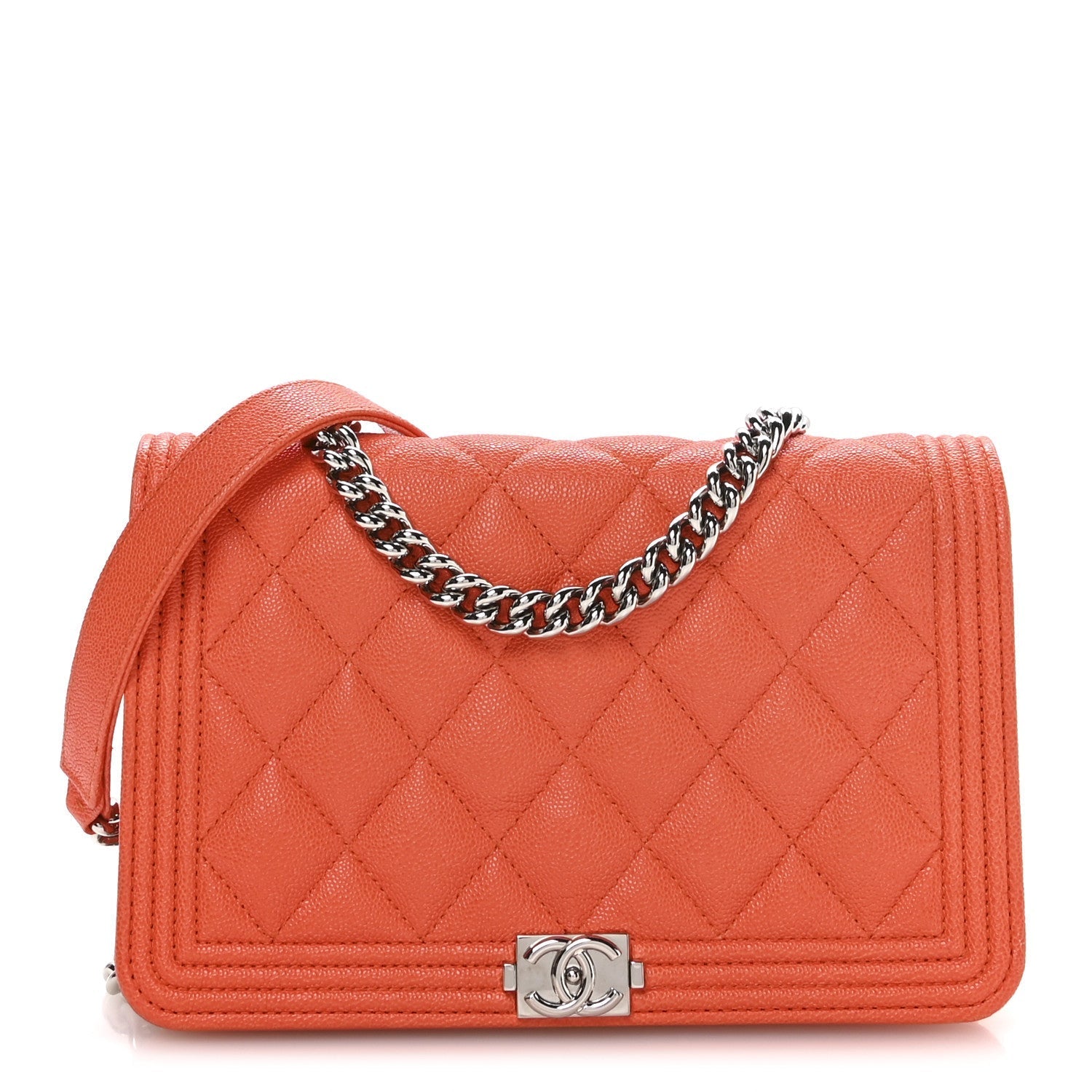 Caviar Quilted Boy Wallet On Chain WOC Orange