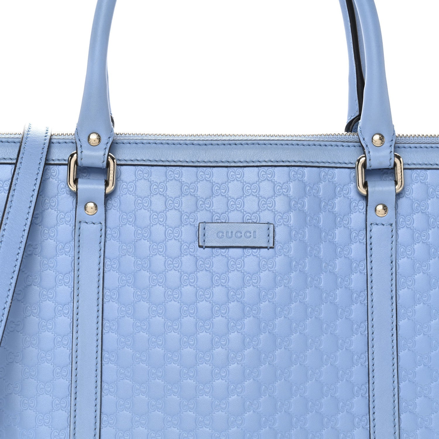 Soft Microguccissima Small Zippered Satchel Light Blue