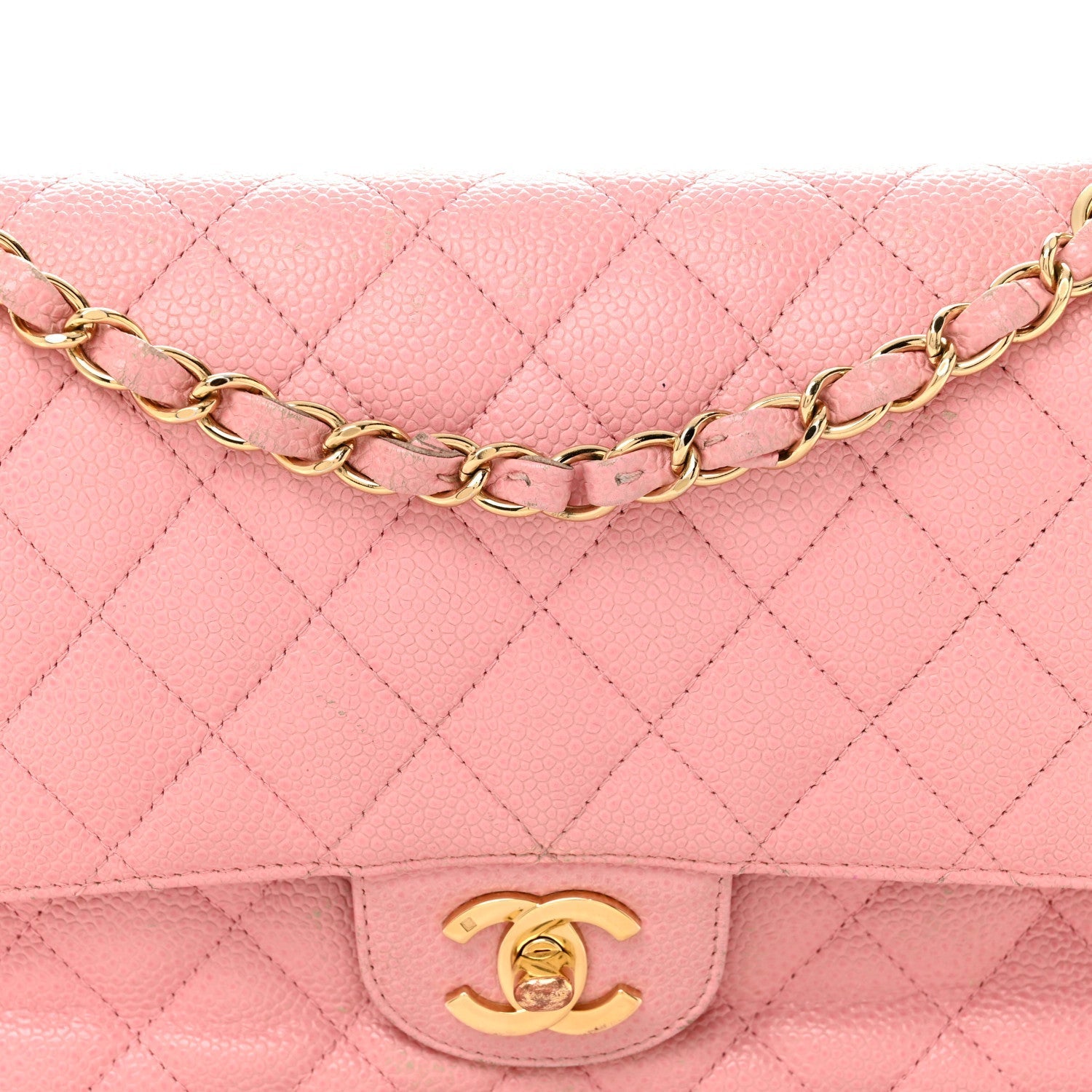 Caviar Quilted Medium Double Flap Light Pink