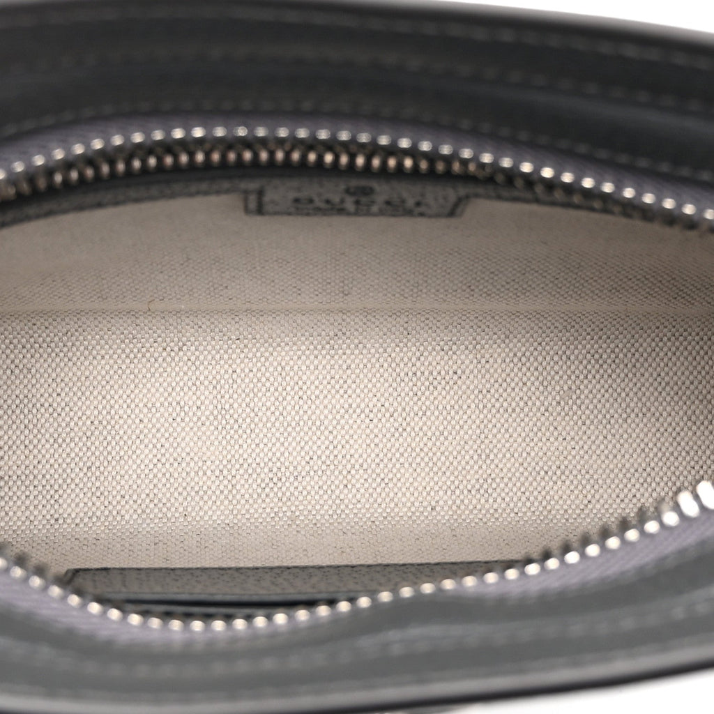 GG Supreme Monogram Textured Dollar Calfskin Web Small Ophidia Shoulder Bag  Grey Black Graphite Grey