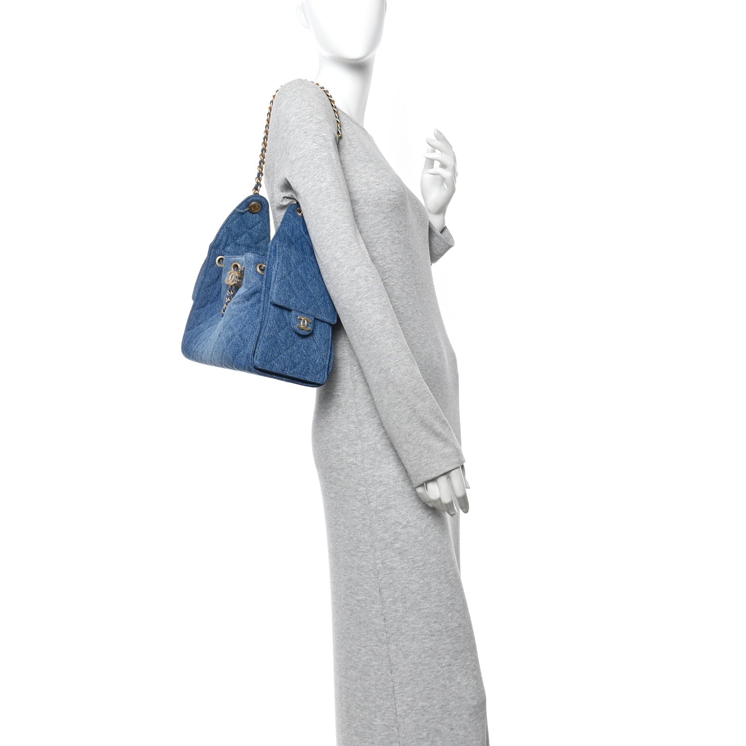 Washed Denim Quilted Small Chanel 25 Handbag Blue