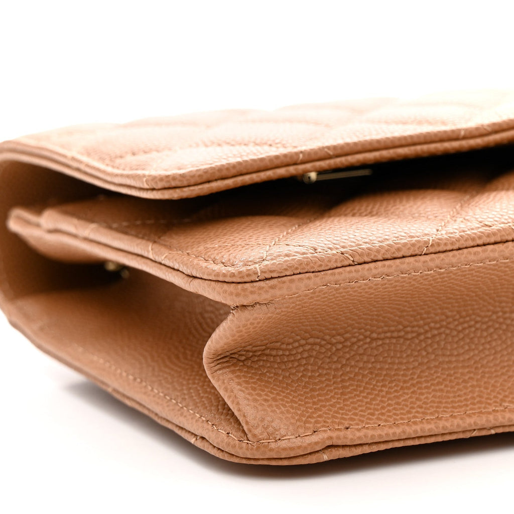 Caviar Quilted Wallet on Chain WOC Dark Beige