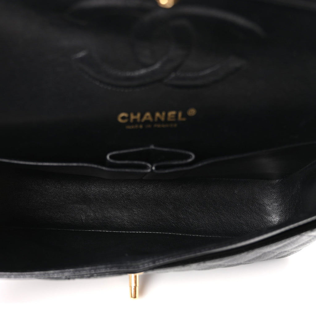 Caviar Quilted Medium Double Flap Black