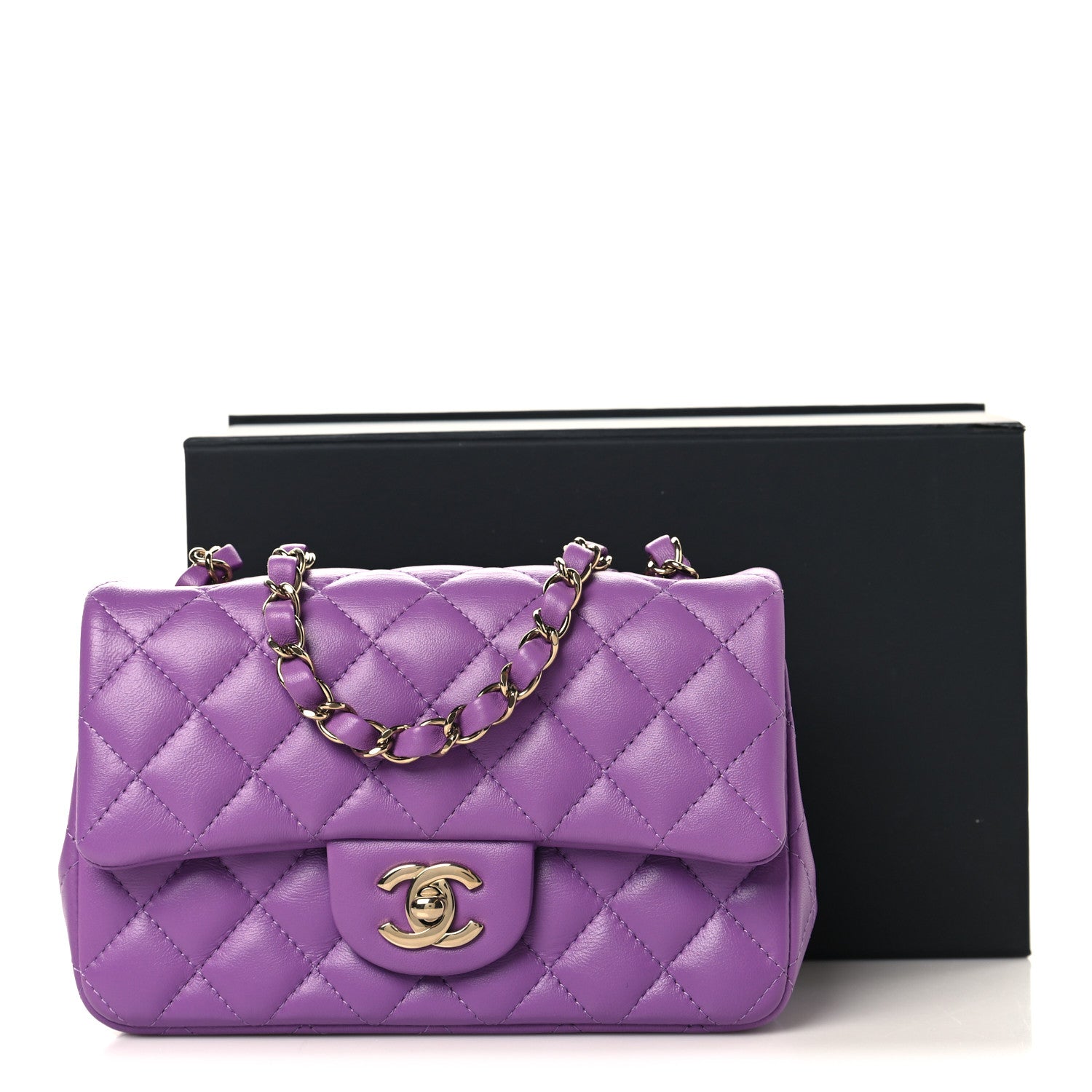 Lambskin Quilted Mini Rectangular Flap Purple