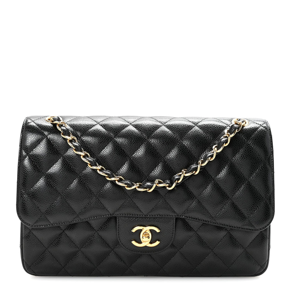 Caviar Quilted Jumbo Double Flap Black
