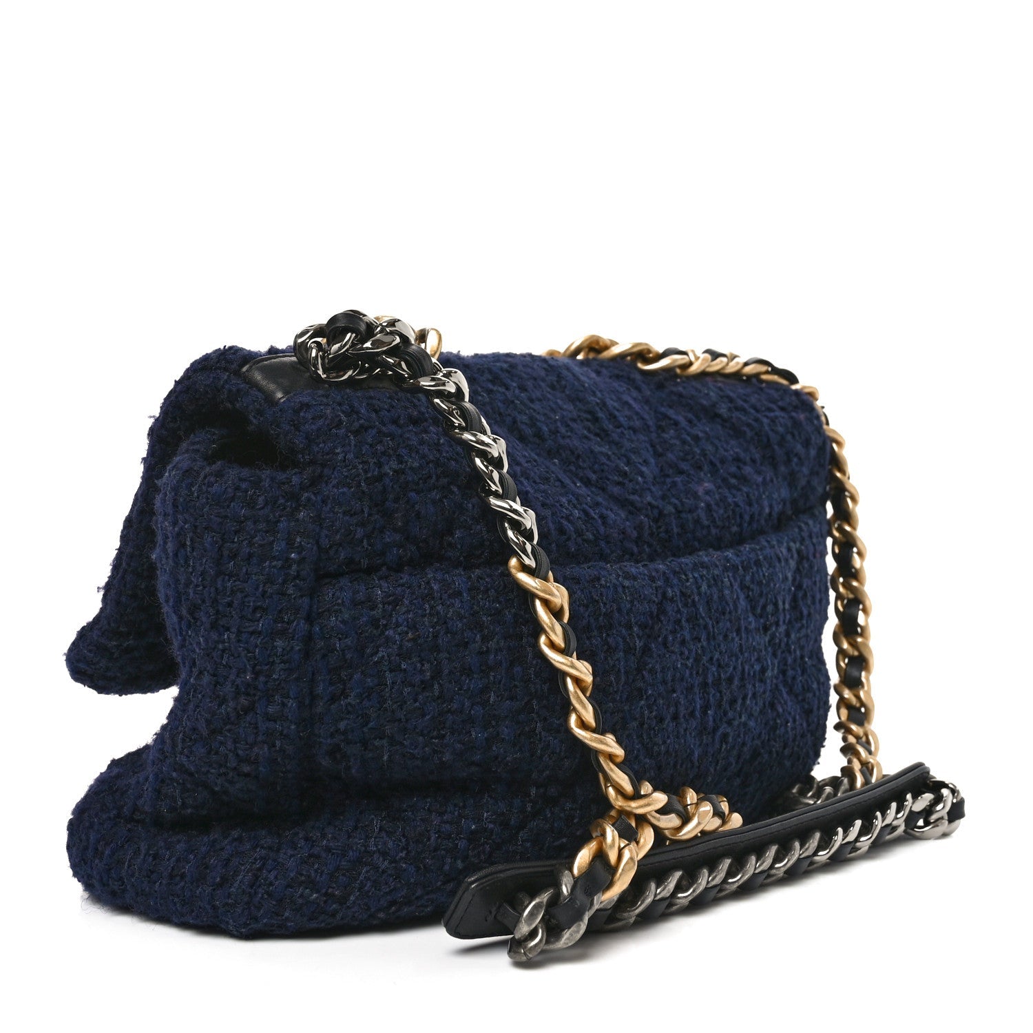 Tweed Quilted Large Chanel 19 Flap Navy Blue