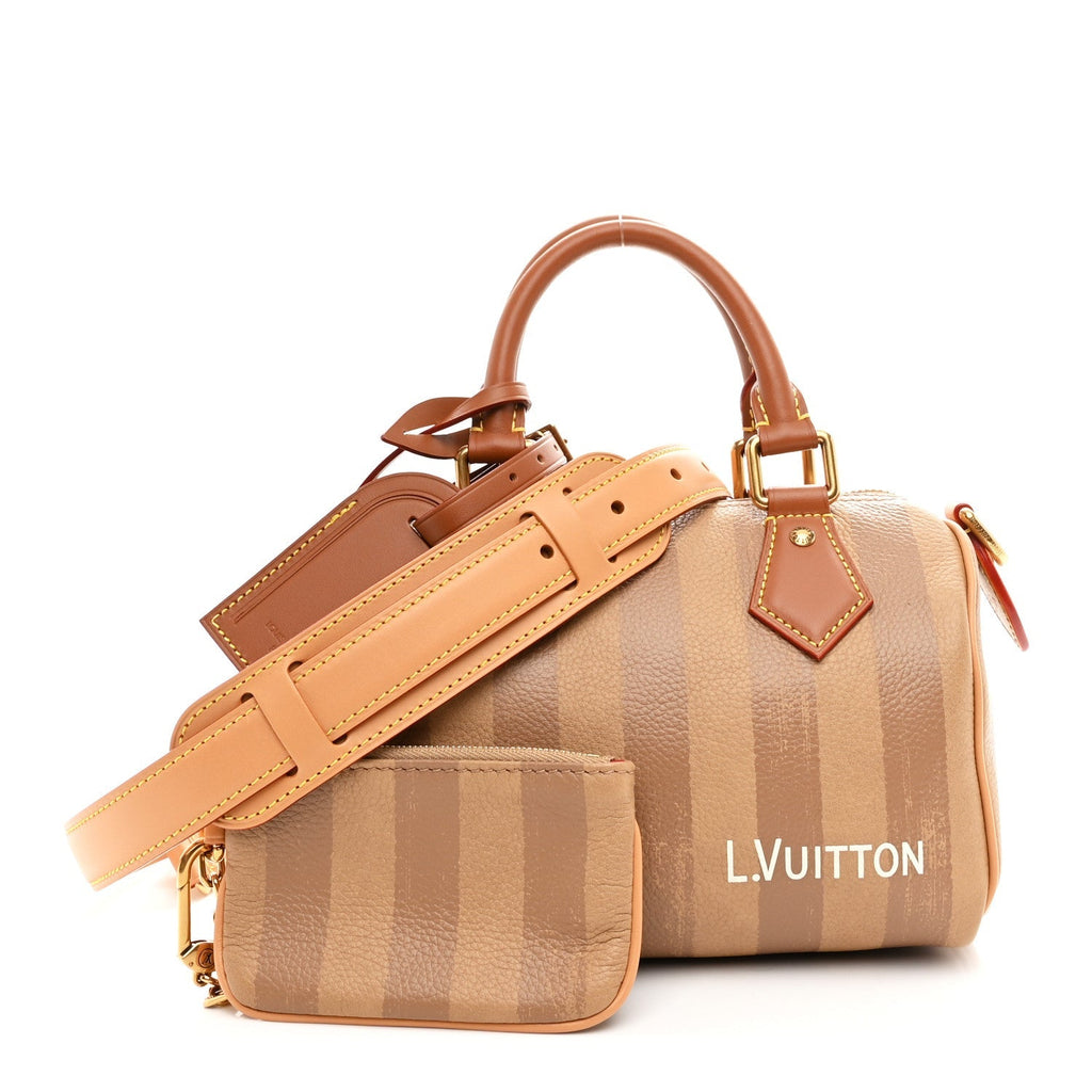 Calfskin Washed Stripes Speedy P9 Bandouliere 20 Camel