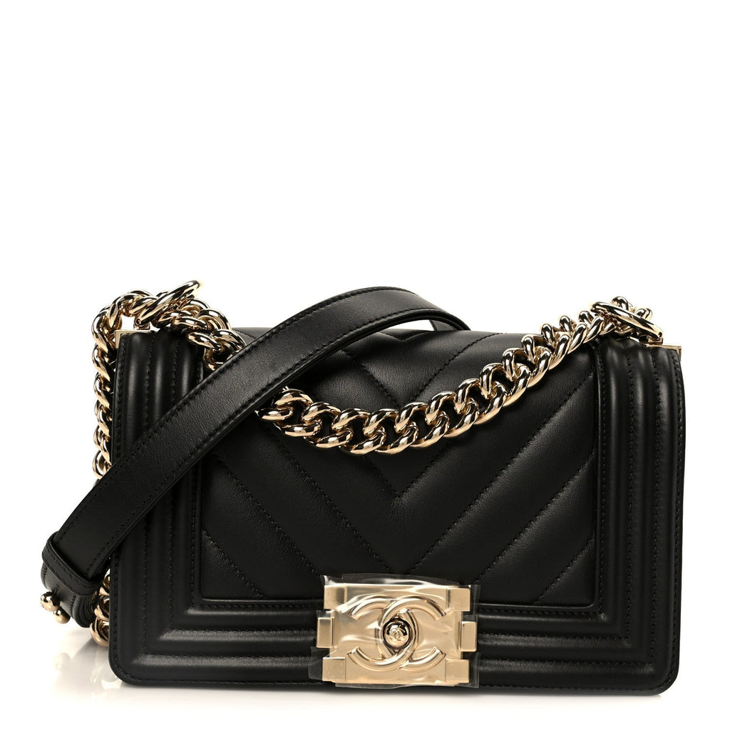 Lambskin Chevron Quilted Small Boy Flap Black