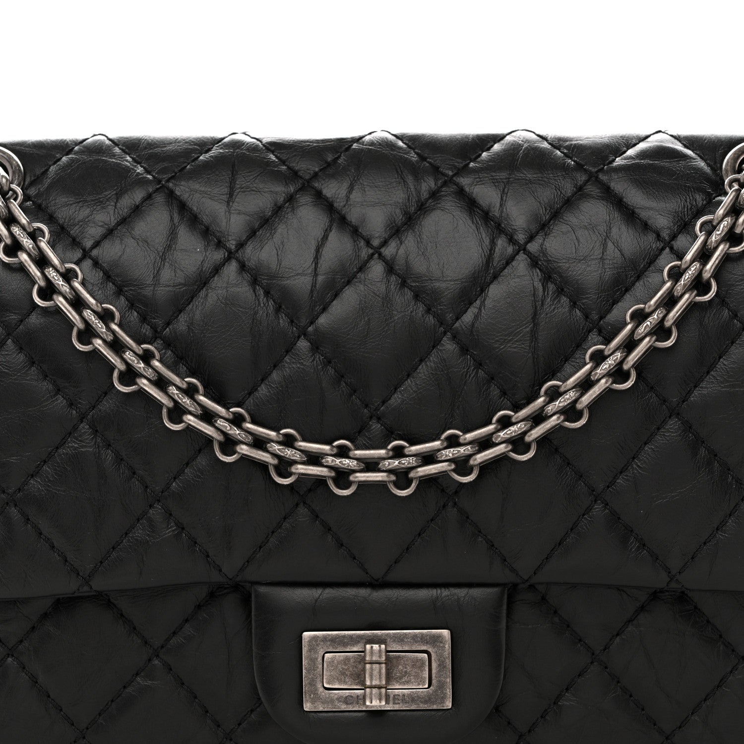 Aged Calfskin Quilted 2.55 Reissue 225 Flap  Black