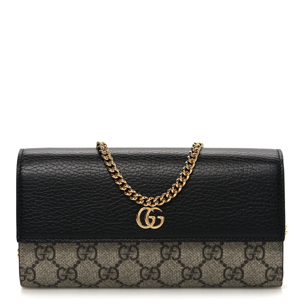Dollar Calfskin GG Supreme Monogram Petite GG Marmont Wallet Chain Bag Black Beige Ebony