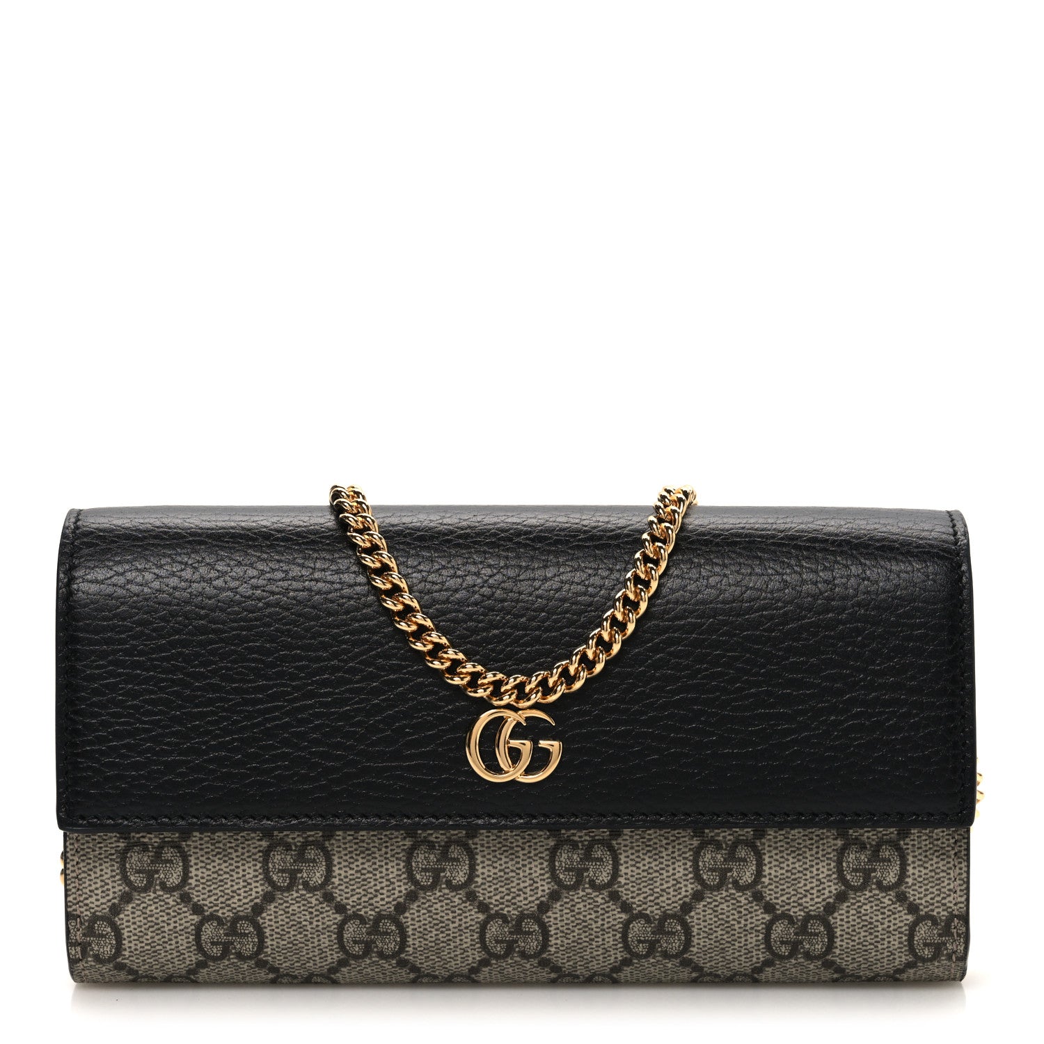 Dollar Calfskin GG Supreme Monogram Petite GG Marmont Wallet Chain Bag Black Beige Ebony